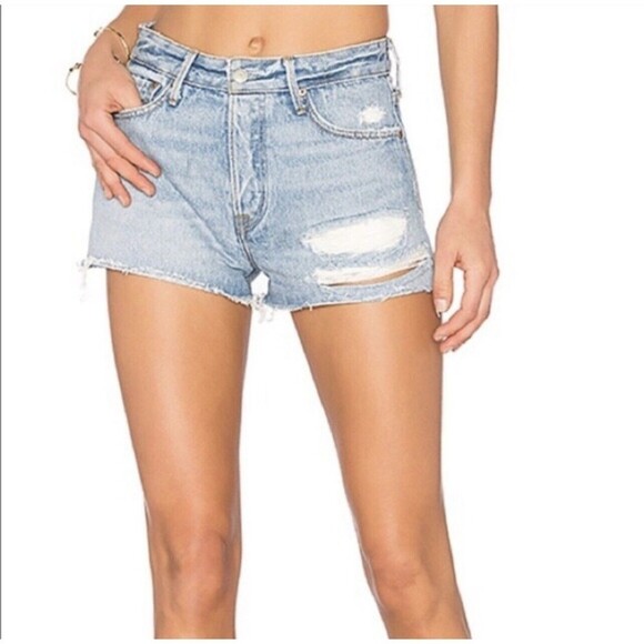 Revolve GRLFRND Cindy in Silly Love Songs Blue Distressed Shorts Womens Size 25 - Picture 1 of 10